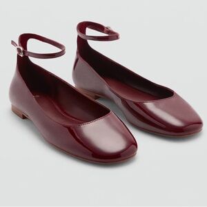 Mango burgundy Patent Leather Flats
